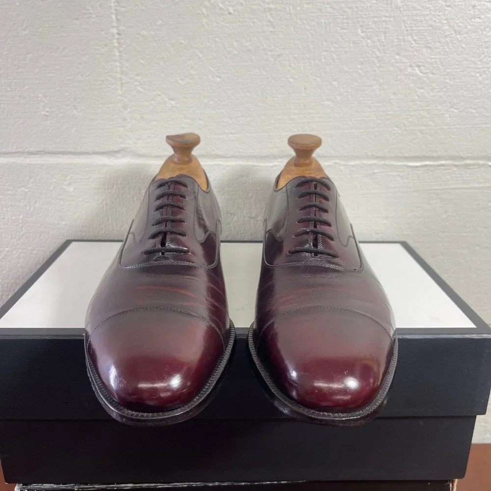 Salvatore Ferragamo Burgundy Leather Cap Toe Oxford Dress Shoes Men's 9.5 D